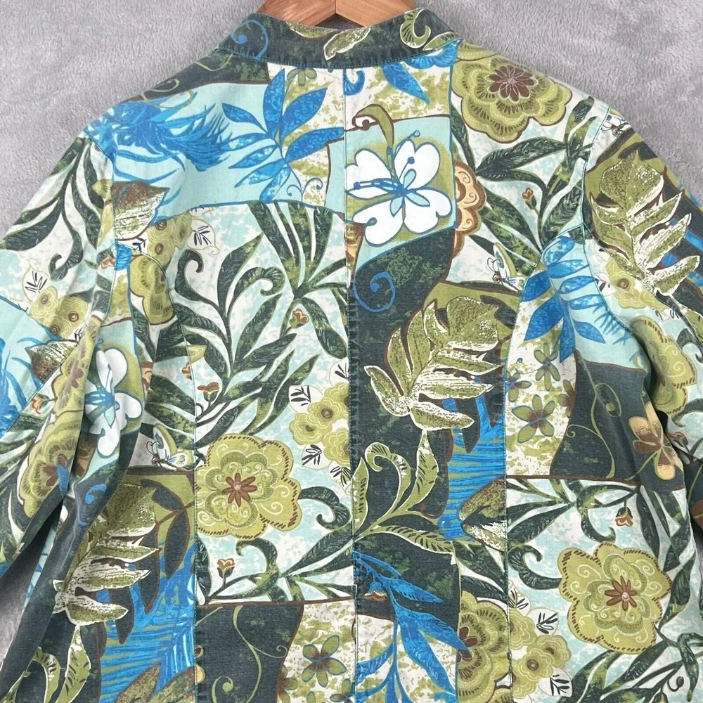 CJ Banks Full Zip Jacket Women's 2X‎ Blue Green Colorful Floral Festival VTG